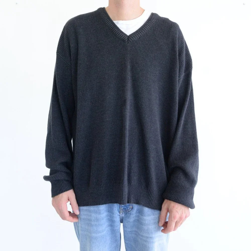 Vintage 90s Tosani Navy Fine Knit Warm V Neck Pullover Sweater Xl Canada Made